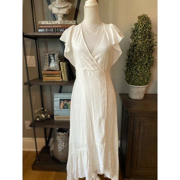 (Sold) DREW Maggie White Gold Shimmer Wrap Midi Dr - Picture 2 of 7